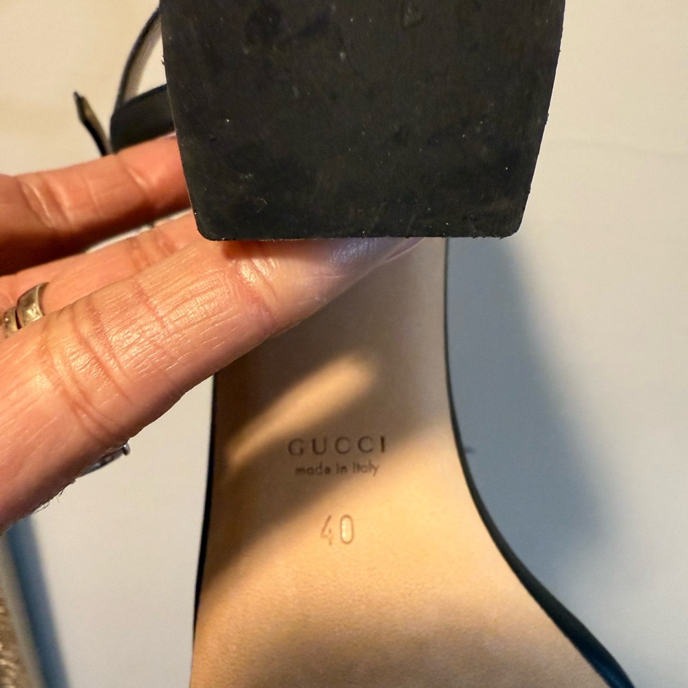 Gucci Black Heeled Sandals with Gold Horsebit accent - Picture 6 of 11